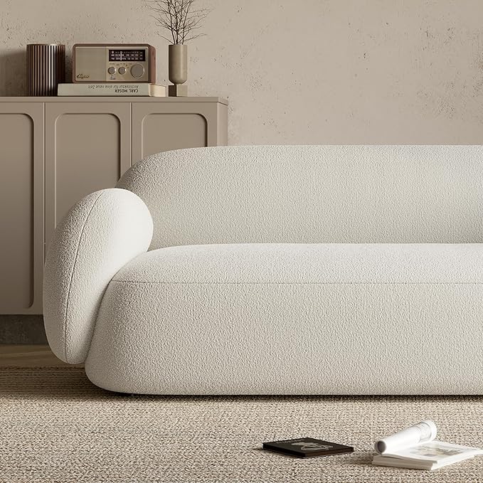 Acanva Modern Minimalist Sofa for Living Room Lounge Home Office, Rounded Edges Couch with Soft Boucle Upholstered, 78.7”W, White