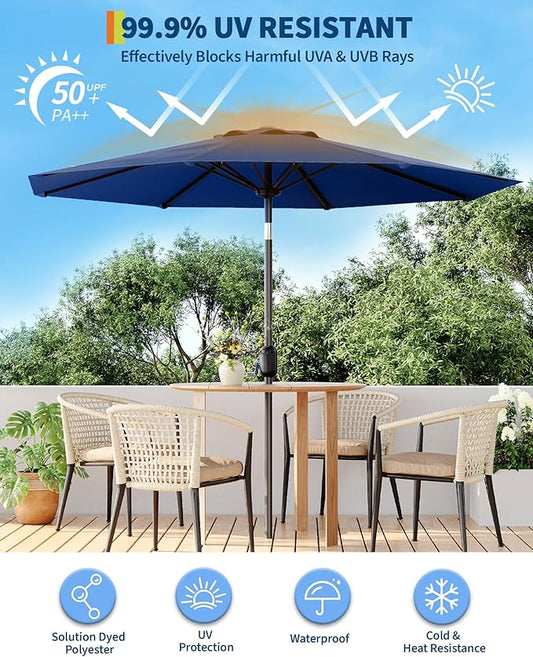 GarveeLife 10 ft Patio Umbrella, Outdoor Table Market Umbrella with Push Button Tilt and Crank, 8 Sturdy Ribs UV Protection Waterproof for Garden, Deck, Backyard, Pool (Navy Blue)