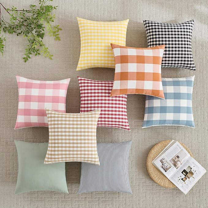 CARRIE HOME Farmhouse Pink Decorative Throw Pillow Covers 18x18 Inch Set of 4, Cute Light Pink Couch Pillow Covers 18 x 18， Spring Coquette Room Decor Boho Accent Cushion Covers for Sofa Bed