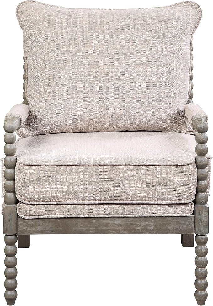 OSP Home Furnishings Abbott Spindle Accent Chair with Padded Spring Seat and Brushed Grey Base, Linen Fabric