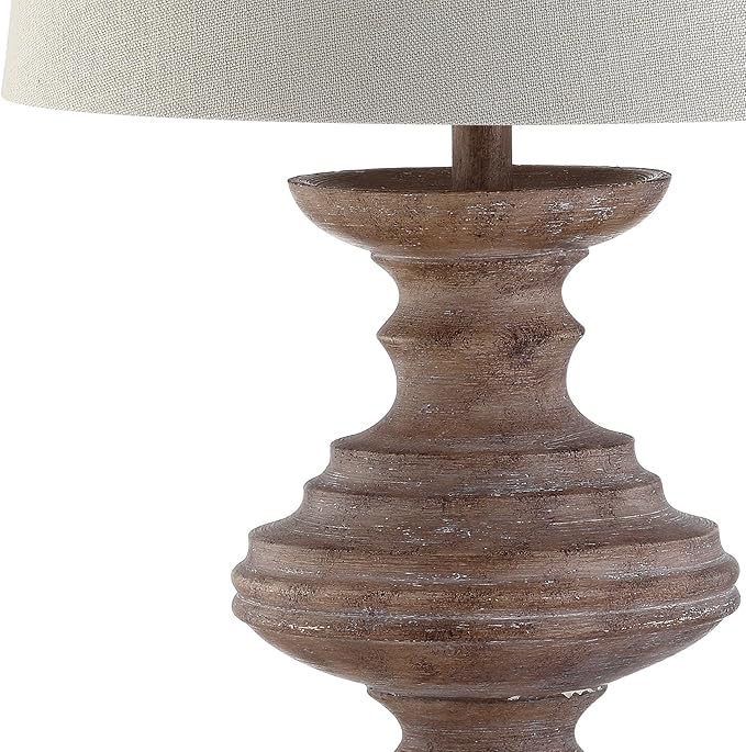 JONATHAN Y 26.5" Brown Faux Bois Resin Table Lamp, Traditional Wood Turned Design for Living Room Bedroom, Light Taupe Linen Shade, LED Bulb Included, UL Listed JYL1001A