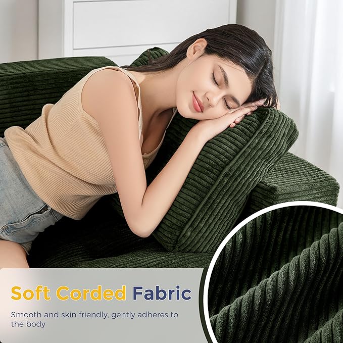 MAXYOYO Loveseat Sofa Couch, Upholstered Bean Bag Chair Cloud 2-Seat for Adults, Boneless Couch with Tufted Cushion & Pillows, Sofa in A Box, No Assembly Required, Dark Green