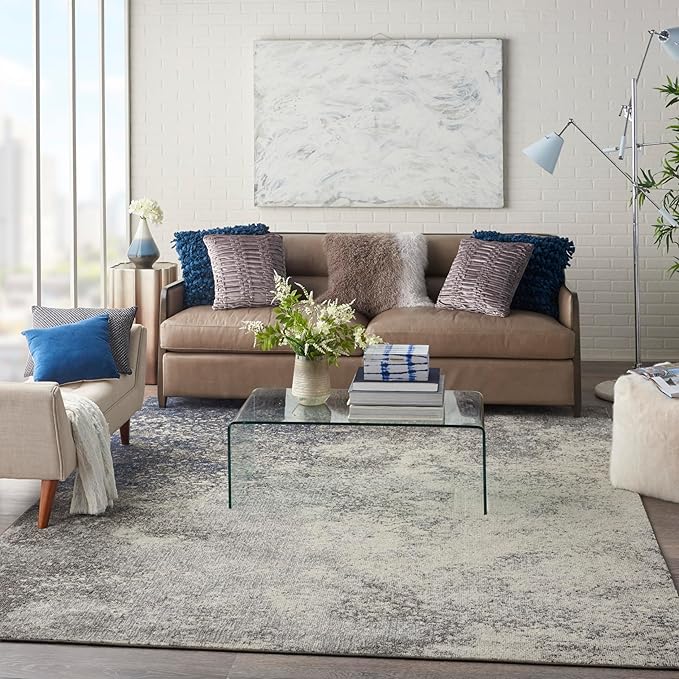 Nourison Home Passion Charcoal/Ivory 8' x 10' Area-Rug, Modern, Abstract, Easy-Cleaning, Non Shedding, Bed Room, Living Room, Dining Room, Kitchen (8x10)