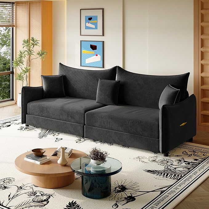 Eafurn 82" Oversized Loveseat Convertible Pull Out Sleeper Sofa Couch Bed King Size, 3-in-1 Sleeper Loveseat Sofa Lounge Chaise with Pull Out Bed and Curved Armrest | Removable Cushions
