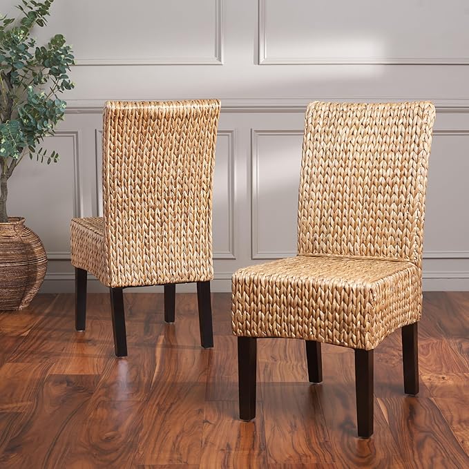 Safavieh Home Collection Luz Natural Wicker Dining Chair (Set of 2), 18"