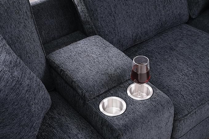 YOPTO L-Shaped Sectional Couch for Living Room with Movable Ottoman&6 Throw Pillows,7 Seat Chenille Upholstered Sofa W/2 Cup Holder,USB Port&Hidden Storage Box,DIY Combination,Apartment,Dark Gray,127"