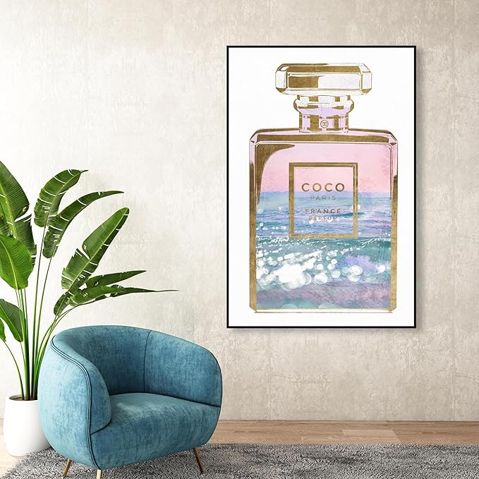 The Oliver Gal Artist Co. Fashion and Glam Wall Art Canvas Prints Blush Ocean Spray Perfume Home Décor, 36" x 54", Black Floating Frame
