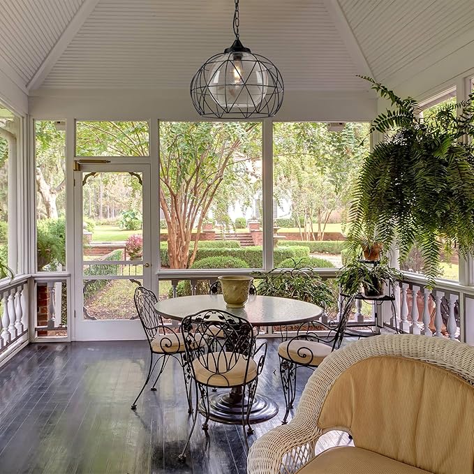 Wellmet Outdoor Pendant Light for Porch, Black Exterior Hanging Porch Light Fixtures, Modern Outdoor Chandelier Adjustable Outside Pendant Lantern for Entrance Balcony, Bar, Hallway, Entryway, Foyer