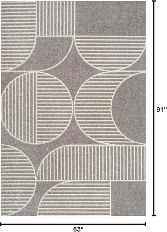 JONATHAN Y Nordby High-Low Arch Striped Gray/Cream Indoor/Outdoor Area Rug, 5x8, Contemporary, Bohemian, Transitional for Bedroom,Kitchen,Living Room,Non Shedding (SCN104C-5)