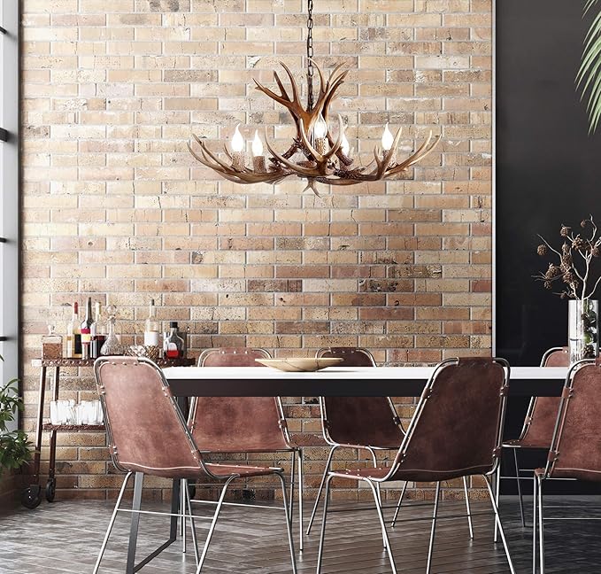 JONATHAN Y 26" Brown Rustic Resin Antler 4-Light LED Chandelier, Farmhouse Faux Deer Horn Hanging Ceiling Light for Dining Room, Kitchen Island, Adjustable Light Fixture (JYL6300A)