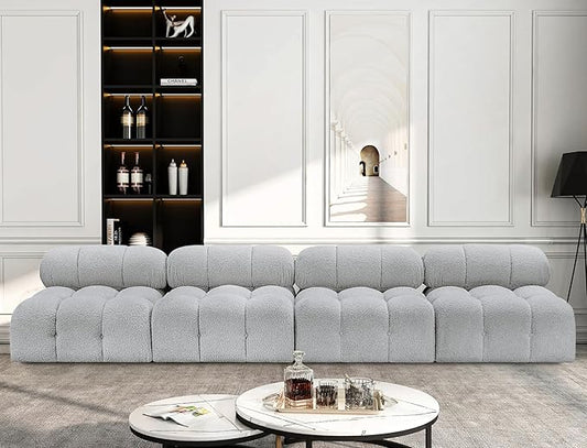 Meridian Furniture 611Grey-S136B Ames Collection Modern | Contemporary Modular Sofa with Rich Grey Boucle Fabric, Modular to Create Infinite Configurations, 136" W x 34" D x 28" H, Grey