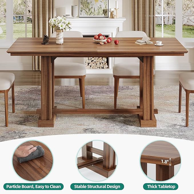 YITAHOME 70" Dining Table for 6–10 People, Farmhouse Rectangular Kitchen Table with Thick Base for Dining Room, Living Room, and Kitchen, Dark Walnut
