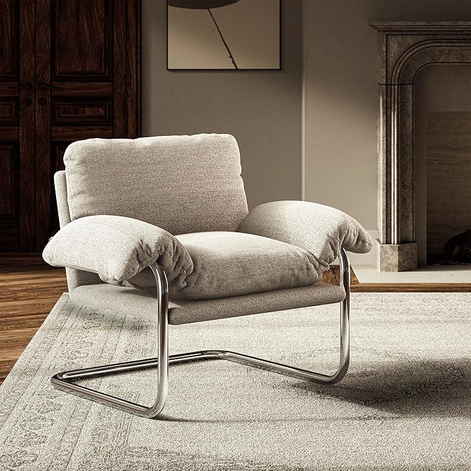 Modway Ansel Boucle Accent Chair in Newsprint - Fabric Lounge Chair for Living Room, Bedroom - Upholstered Corner Reading Chair with Arms and Removable Cushions