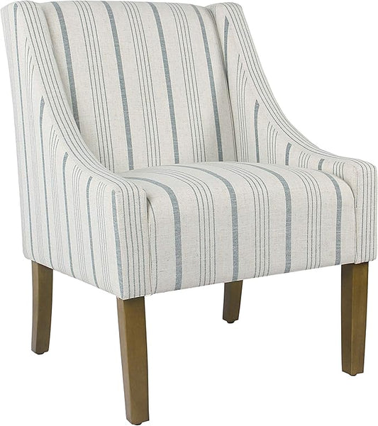 Homepop Home Decor Upholstered Classic Swoop Arm Accent Chair Accent Chairs for Living Room & Bedroom Decorative Home Furniture, Ivory & Gray Stripe