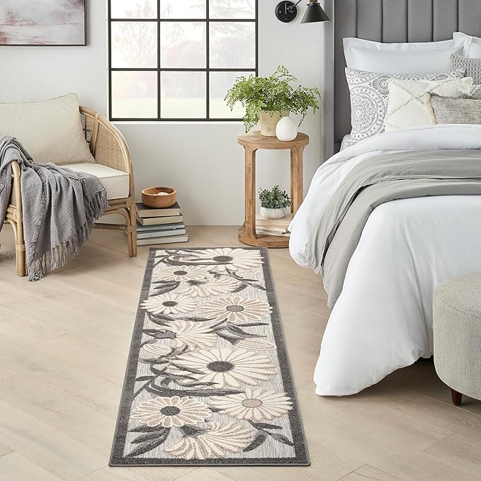 Nourison Home Aloha Beige 2'3" x 12' Area Rug - Easy Clean, Non Shedding, Bed Room, Living Room, Dining Room, Kitchen (12' Runner)