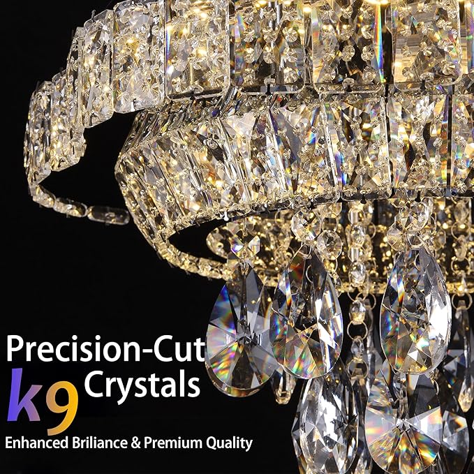 24" Sliver Crystal LED Ceiling Light Fixture with Remote Control,Flush Mount Chandelier with 3-Color Dimmable for Living Room Bedroom Dining Room Hallway - Modern Flower Design