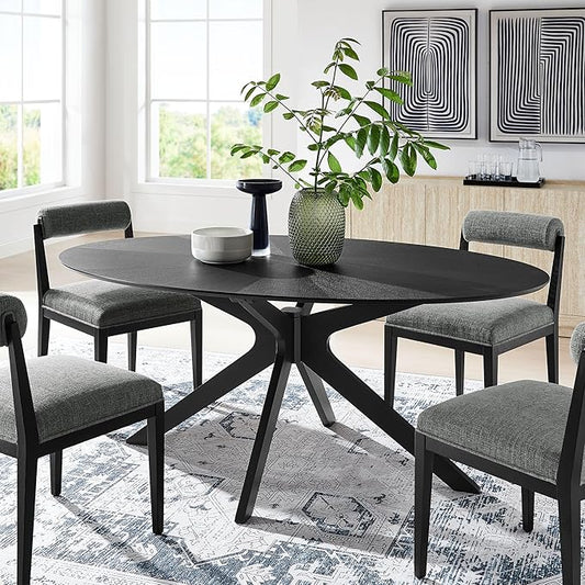 Modway Crossroads 71" Oval Wood Dining Table, Wood Veneer, Seats 6, Easy to Assemble in Black