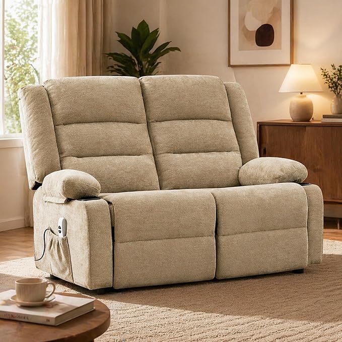 52Inch Power Loveseat Recliner,Electric Reclining Loveseat Sofa,Adjustable Love seat Recliner Sofa for Living Room,Bedroom with Charging Ports (Brown)