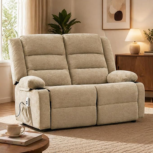 52Inch Power Loveseat Recliner,Electric Reclining Loveseat Sofa,Adjustable Love seat Recliner Sofa for Living Room,Bedroom with Charging Ports (Brown)