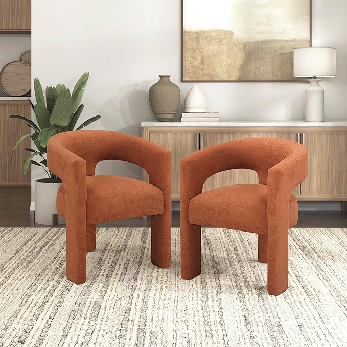Lexicon Modern Boucle Upholstered Dining Chairs Set of 2, Curved Backrest Accent Chair with Plywood Frame and Plush Seat, for Dining Room, Home Office, No Assembly Required, Orange