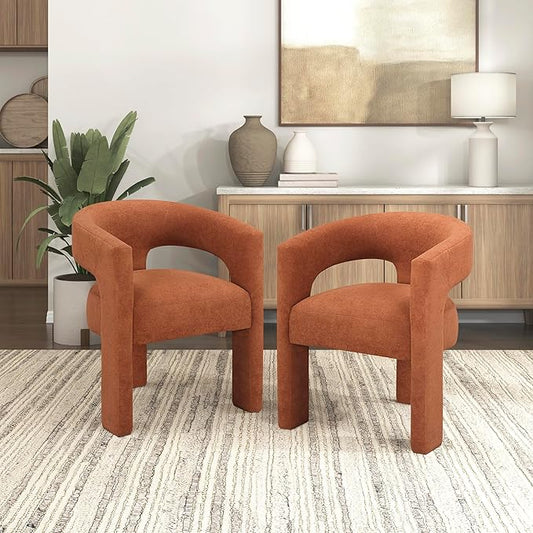 Lexicon Modern Boucle Upholstered Dining Chairs Set of 2, Curved Backrest Accent Chair with Plywood Frame and Plush Seat, for Dining Room, Home Office, No Assembly Required, Orange