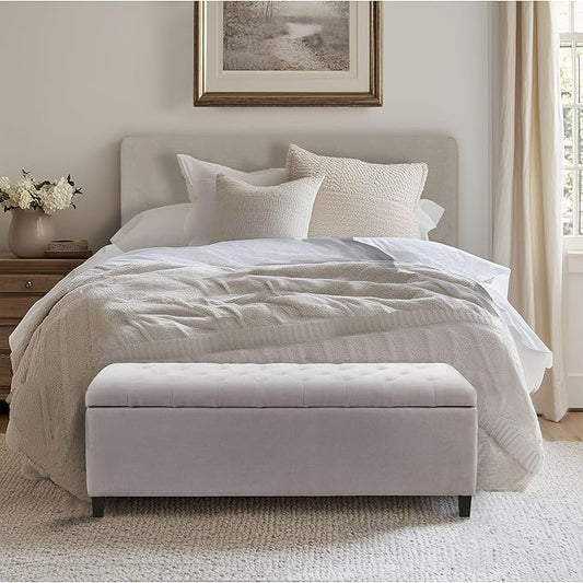 Madison Park Entryway Accent Bench for Living Room Flip Top Storage Chest, Shandra Tufted Top Upholstered Storage Bench End of Bed for Bedroom Furniture, Indoor Seating, 49" Wide, Natural