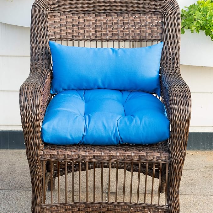 QILLOWAY Outdoor Patio Wicker Seat Cushions Group Loveseat/Two U-Shape/Two Lumbar Pillows for Patio Furniture,Wicker Loveseat,Bench,Porch,All Weather, Settee of 5 (Blue)