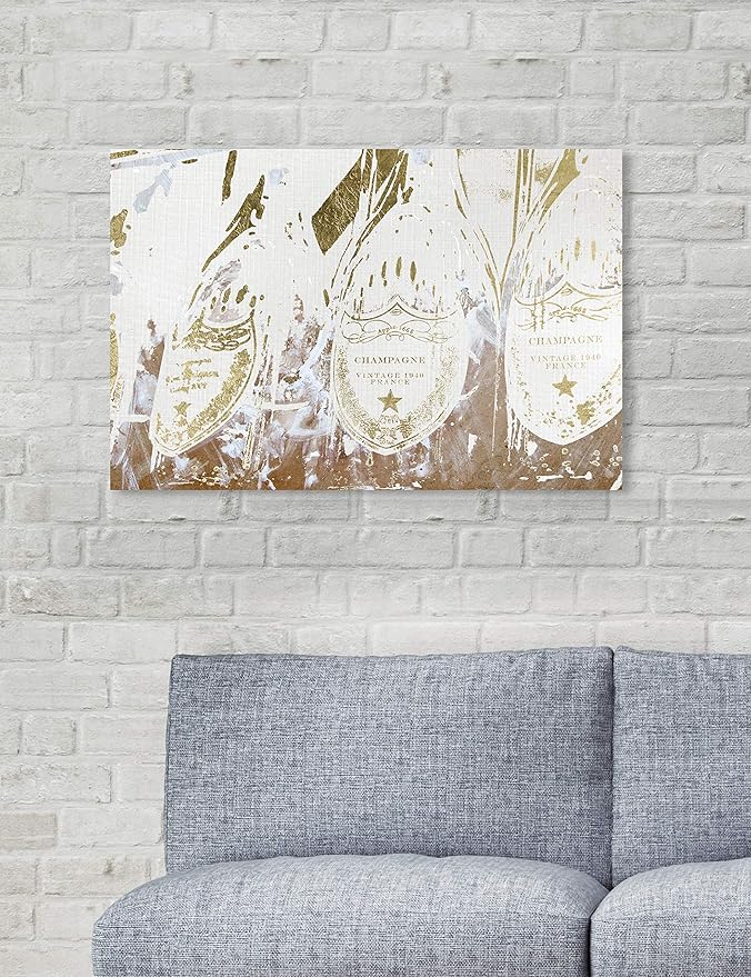 The Oliver Gal Artist Co. Drinks and Spirits Wall Art Canvas Prints 'Vintage Champagne Home Décor, 24" x 16", Gold, White