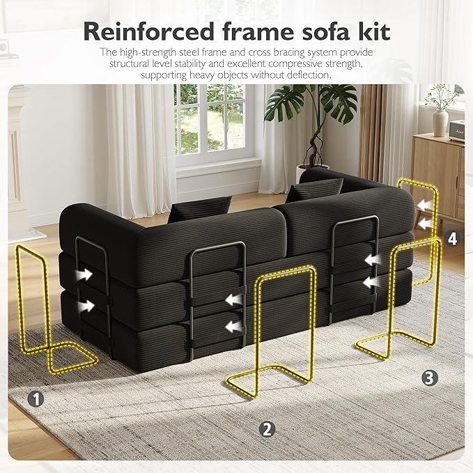 79in Convertible Sofa Bed, Corduroy Boneless Couch Bed, Futon Sleeper Sofa Pull Out Bed, Foldable Couch for Living Room Apartment, No Assembly Required