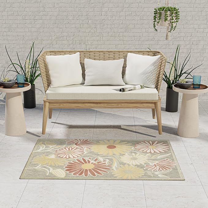 Nourison Home Aloha Sage Rose 2'8" x 4' Area Rug - Easy Clean, Non Shedding, Bed Room, Living Room, Dining Room, Kitchen (3' x 4')