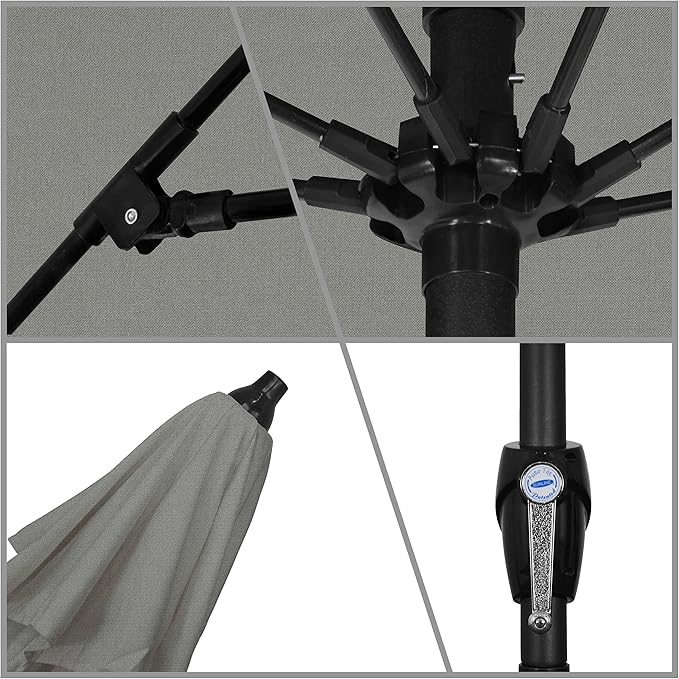 California Umbrella 12-Year Protection 9-Ft Outdoor Patio Umbrella, Sunbrella Fade-Resistant Acrylic Fabric, Auto Tilt and Crank, Heavy-Duty Aluminum Frame/Reinforced Ribs, Bronze Pole, Charcoal