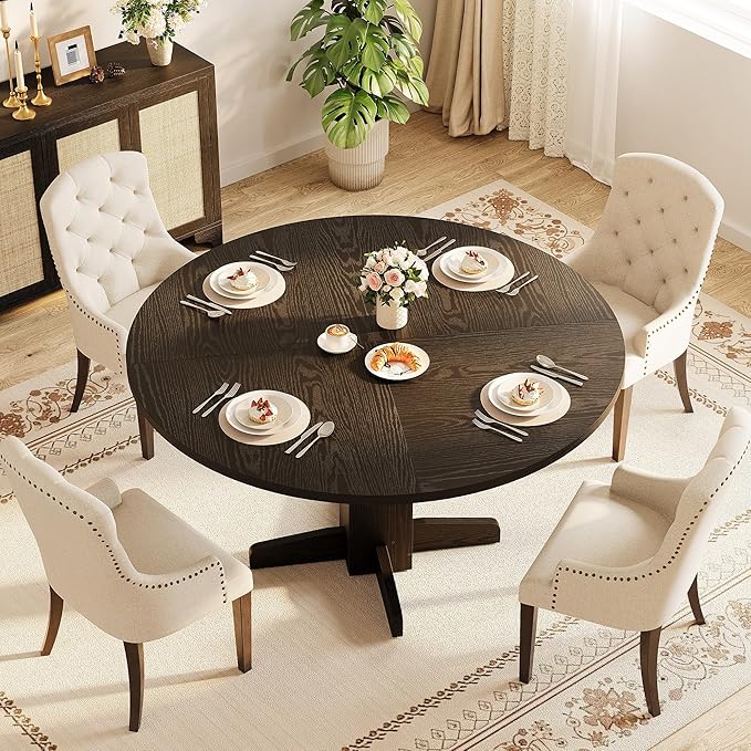GAOMON Round Dining Table for 4-6 People,Circle Dining Table, 47 Inch Farmhouse Kitchen Table with Sturdy Pedestal Base,Finish Circle Table for Dining Room, Living Room, Apartment