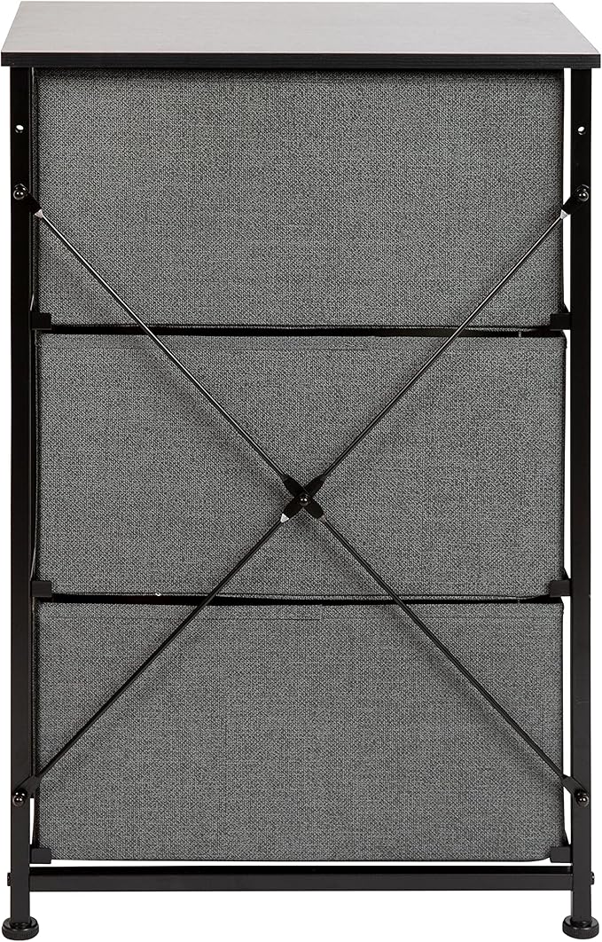 Flash Furniture Harris 3 Drawer Storage Dresser - Black Cast Iron Frame and Wood Top - 3 Easy Pull Dark Gray Fabric Drawers