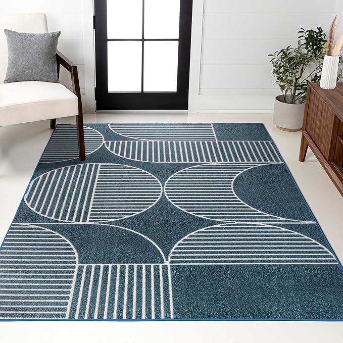 JONATHAN Y Nordby High-Low Arch Striped Navy/Cream Indoor/Outdoor Area Rug, 4x6, Contemporary, Bohemian, Transitional for Bedroom,Kitchen,Living Room,Non Shedding,Easy-Washing (SCN104A-4)