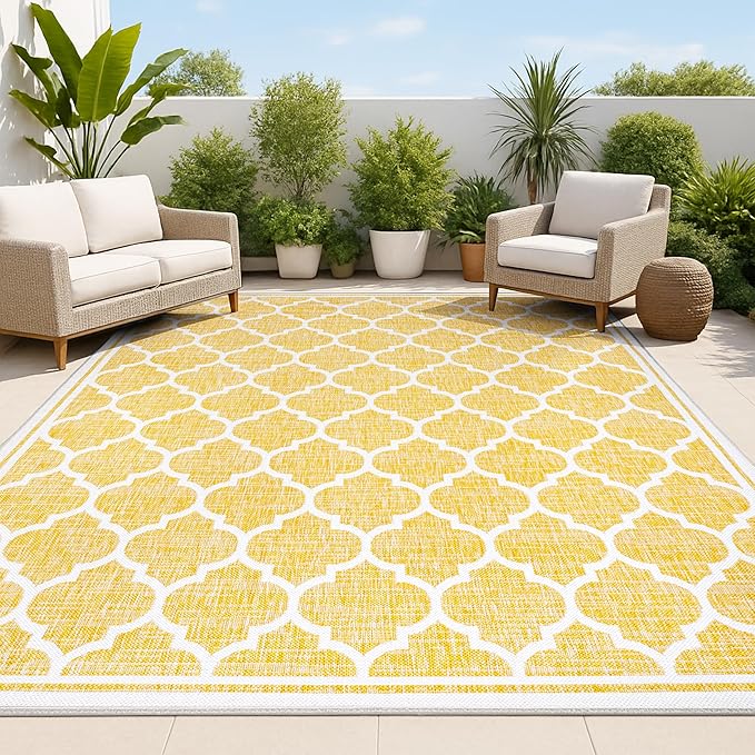 JONATHAN Y Moroccan Trellis Indoor Outdoor Area Rug 4X6 Yellow/Cream, Trebol Textured Weave for Backyard, Patio, Porch, Easy-Cleaning, High Traffic, Pet-Friendly, Non-Shedding (SMB109F-4)