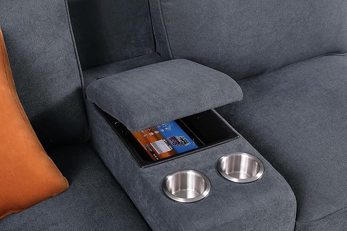 YOPTO 127" Modular Sectional Sofa with Movable Ottoman&Nailhead Trim Armrest,L-Shape Convertible Couch W/Cup Holder,USB Port&Hidden Storage Box,7 Seat Chenille Sectionals,6 Pillow,for Living Room,Gray