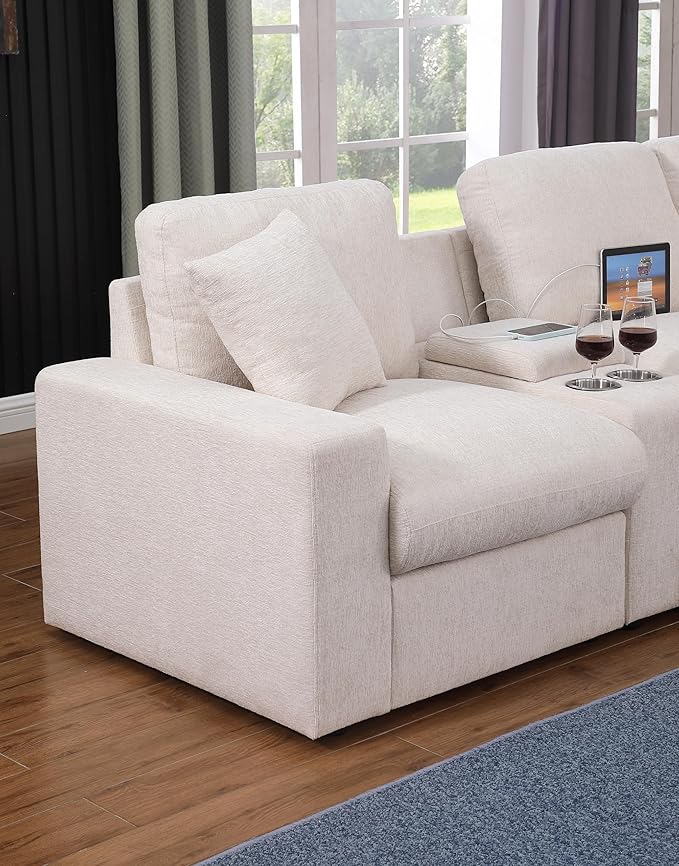 Ball & Cast 157" Oversized Modular Sectional Sofa L-Shaped,Large Chenille Upholstered Couch 8 Seat with Ottoman,Cup Holders & USB Ports,Comfty Sectionals W/Pillows & Storage Box,for Living Room,Beige