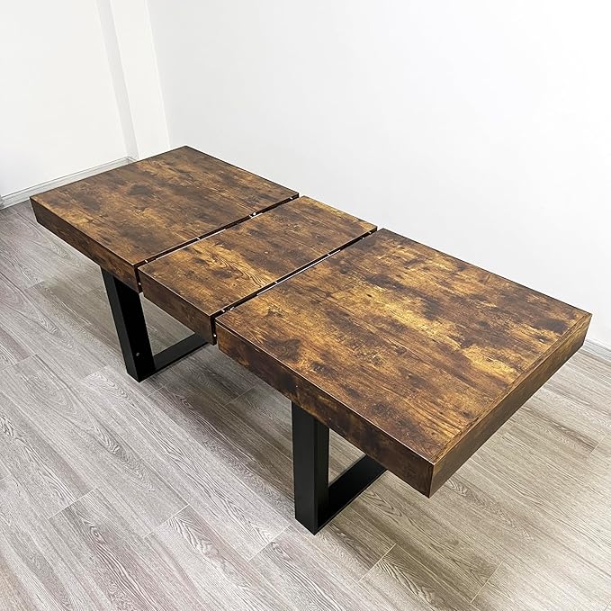 KEIKI 62.99'' to 78.7'' Extendable Dining Table, Modern Farmhouse Expandable Kitchen Table for 6-10 People, Large Wooden Conference Table