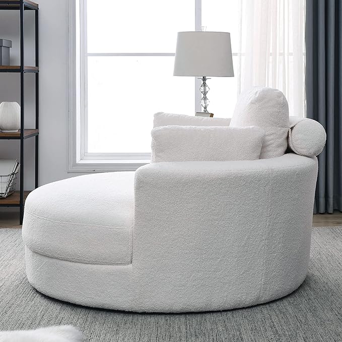 HomSof Swivel Accent Barrel Modern Sofa Lounge Club Big Round Chair with Storage Ottoman Linen Fabric for Living Room Hotel with Pillows，White
