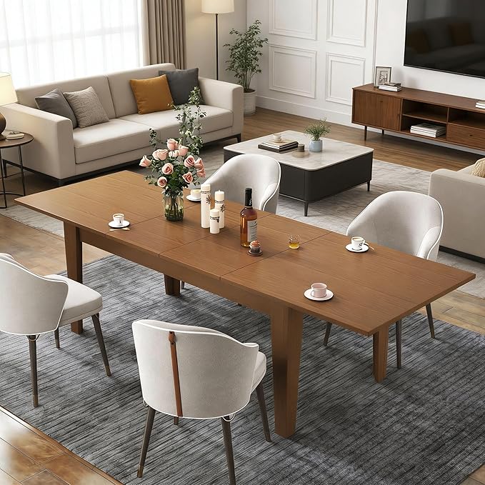 71" to 106" Expandable Dining Table, Modern Large Table for 6-10 People, Space-Saving Extendable Kitchen & Office Table, Warm Oak