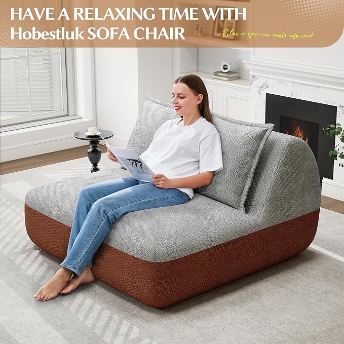 Hobestluk Small Couches for Small Spaces,42” Mini Loveseat Sofa 2-Seater Armless Sofa Chair with Side Pocket for Living Room,Bedroom,Dorm,Office (Terracotta+Light Grey)