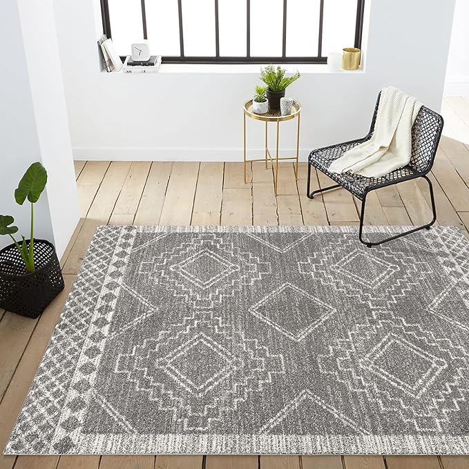 JONATHAN Y Amir Moroccan Beni Souk Gray/Cream Indoor Area Rug, 12x18, Bohemian, Scandinavian, Easy-Cleaning for Living Room, Bedroom, Kitchen, Pet Friendly, Non-Shedding (MOH200C-18)