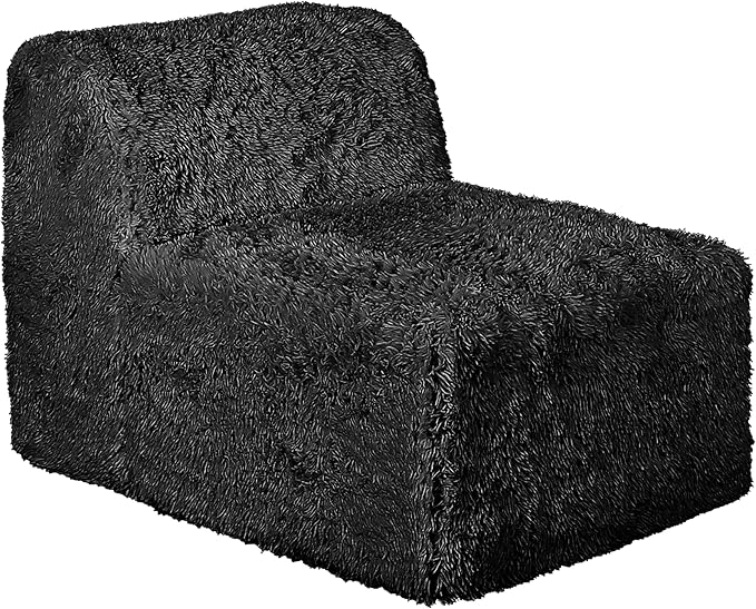 Furniture of America Havyn Modern Faux Fur 7-Seater L-Shaped Modular Foam Sectional Sofa with Ottoman, Compressed Couch in a Box, No Assembly Required, for Living Room and Office, Black