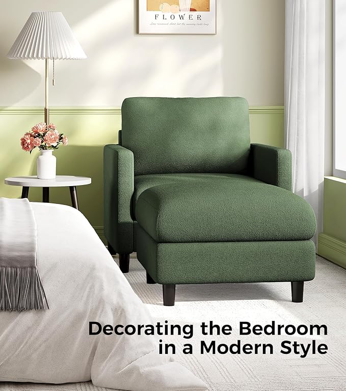 Welzona Sofa Accent Chair with Ottoman, 33" Reading Chair and Ottoman Set for Bedroom, Tool-Free Setup Living Room Accent Chairs, Comfy Arm Chairs Living Room, All-Wood Reading Nook, Green
