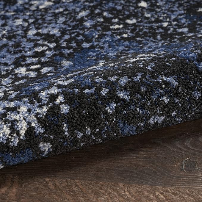 Nourison Home Passion Light Blue Black 5'3" x Round Area Rug - Easy Clean, Non Shedding, Bed Room, Living Room, Dining Room, Kitchen (5' x Round)