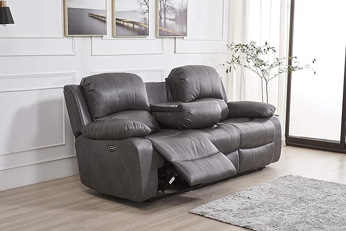 Betsy Furniture Power Reclining Bonded Leather Living Room Set (Grey, Loveseat)