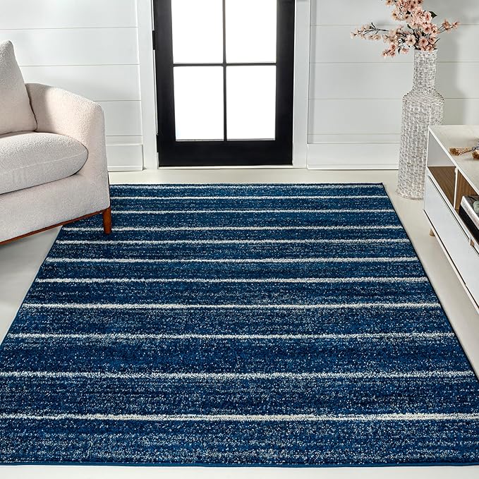 JONATHAN Y Williamsburg Minimalist Stripe Navy/Cream Indoor Area Rug, 5x8, Contemporary, Modern, Easy-Cleaning for Living Room, Bedroom, Kitchen, Pet Friendly, Non-Shedding (MOH201C-5)