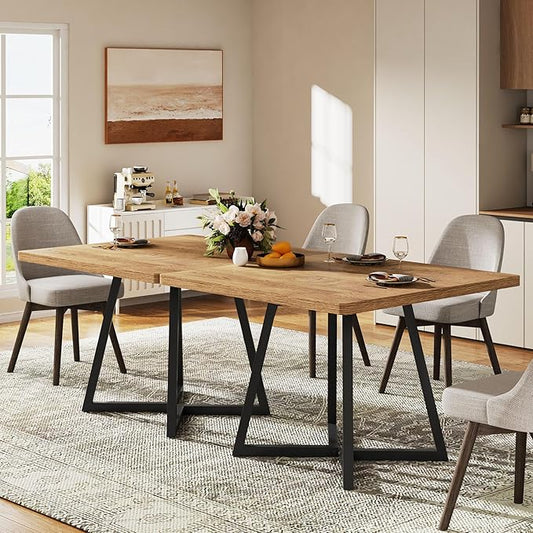 Tribesigns Square Dining Table, 31.5" Modern Dinner Table with Metal Base, Kitchen Table for Dining Room, Small Space, Apartment, Natural & Black (2pcs)