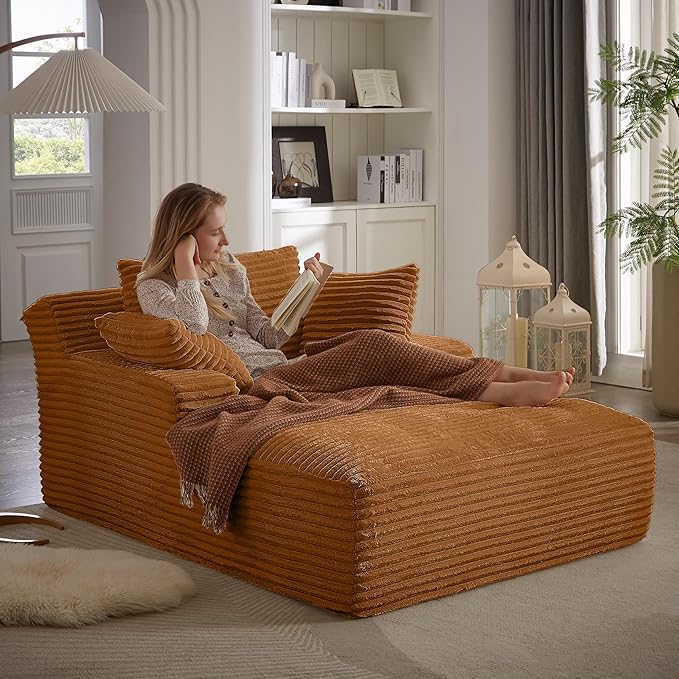 KEIKI 66" Oversized Chaise Lounge Chair, No Assembly Boneless Sleeper Style Lounger for Living Room, Plush Corduroy Upholstery, Deep Seat for Relaxing, Reading, Napping & Daily Home Comfort