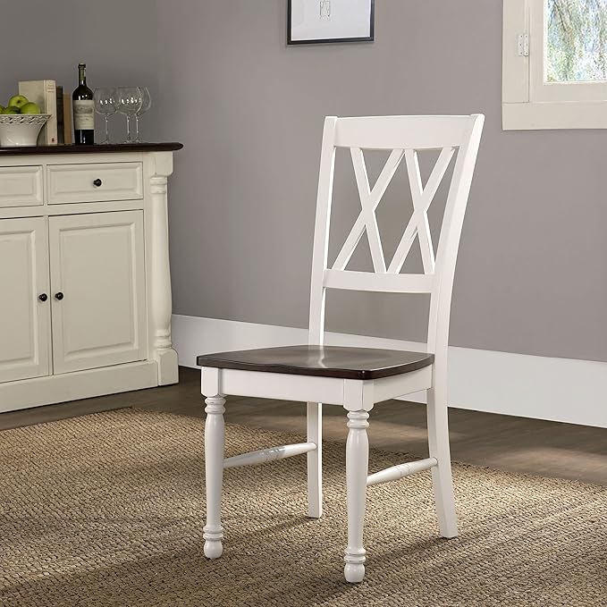 Crosley Furniture Shelby Traditional Wood X-Back Dining Room Chairs Set of 2, Kitchen Chair, Distressed White